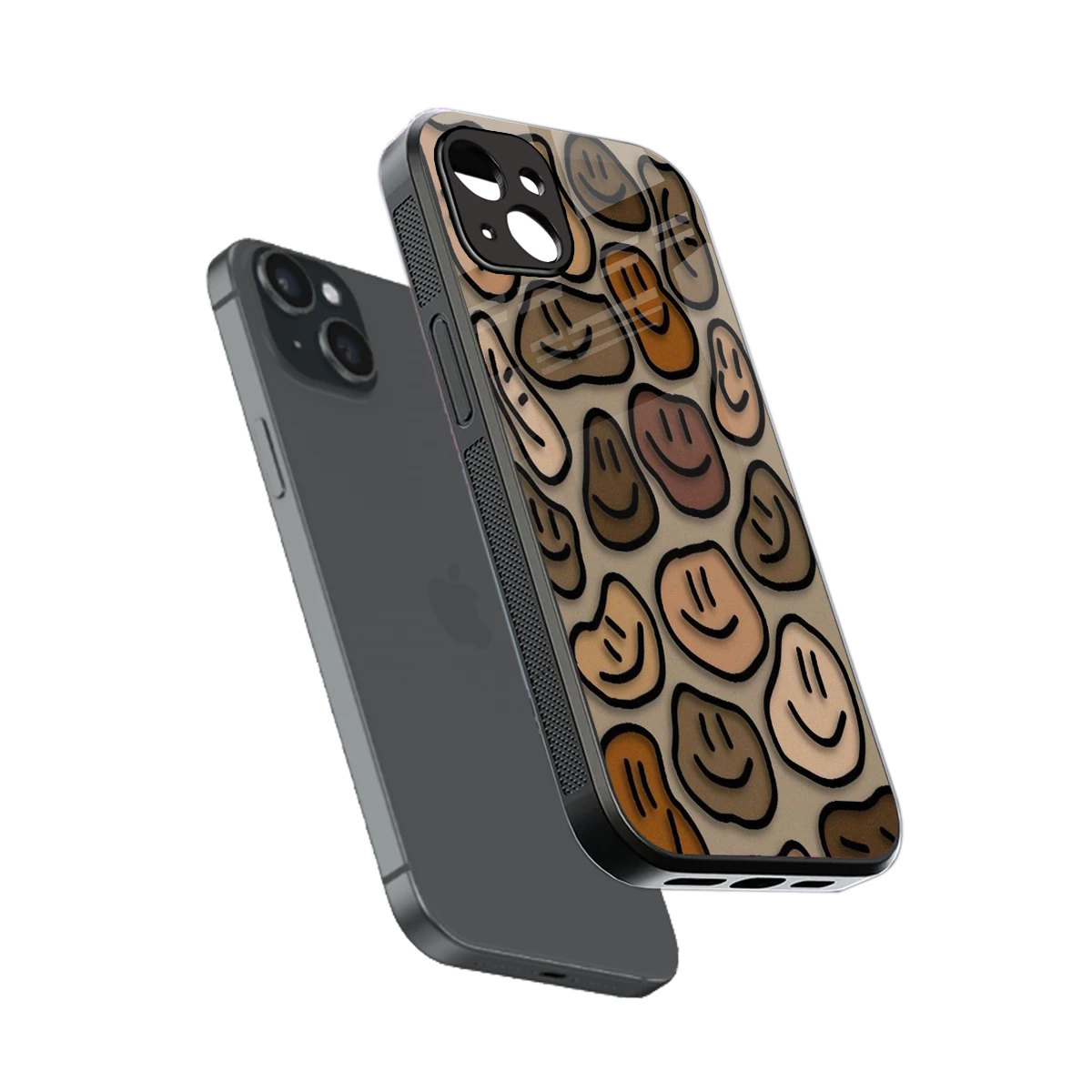 Toasty Brown Smileys sleek iphone 14 plus cover with tempered glass back and TPU edges