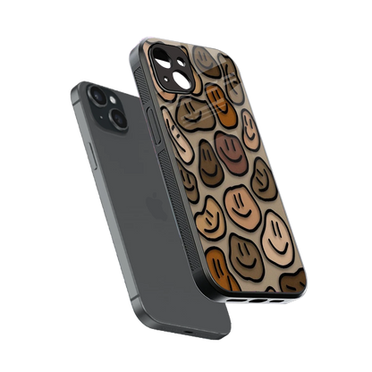 Toasty Brown Smileys sleek iphone 14 plus cover with tempered glass back and TPU edges