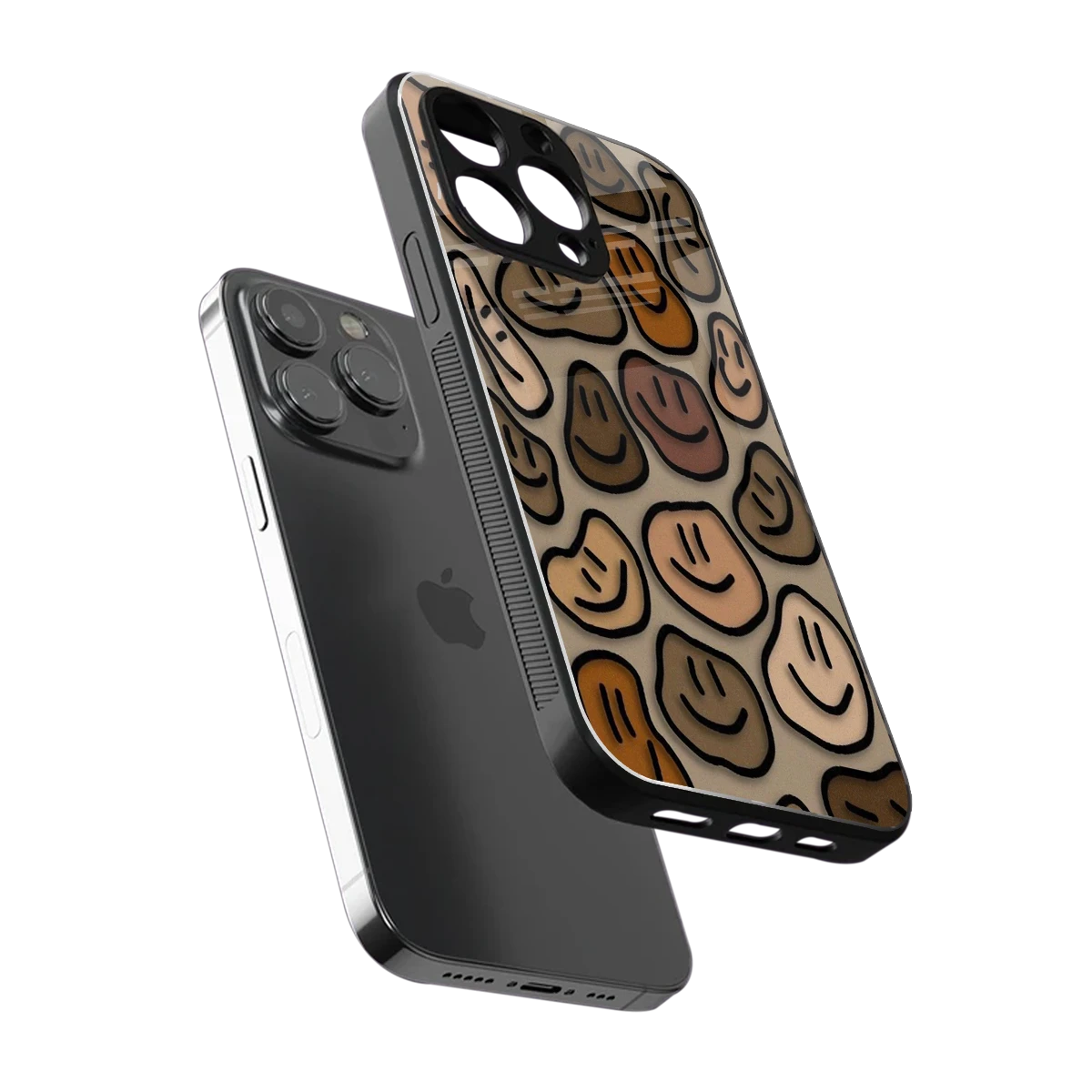 Toasty Brown Smileys sleek iphone 15 pro max cover with tempered glass back and TPU edges
