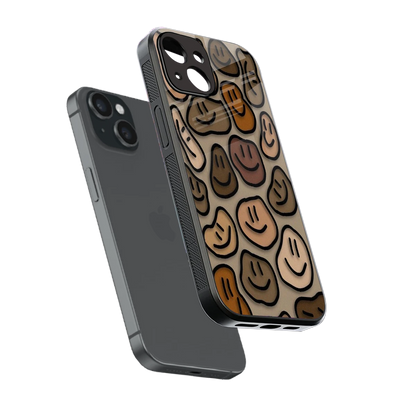 Toasty Brown Smileys sleek iphone 15 cover with tempered glass back and TPU edges