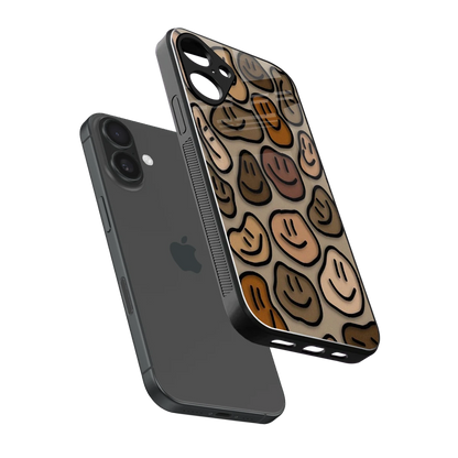 Toasty Brown Smileys sleek iphone 16 plus cover with tempered glass back and TPU edges