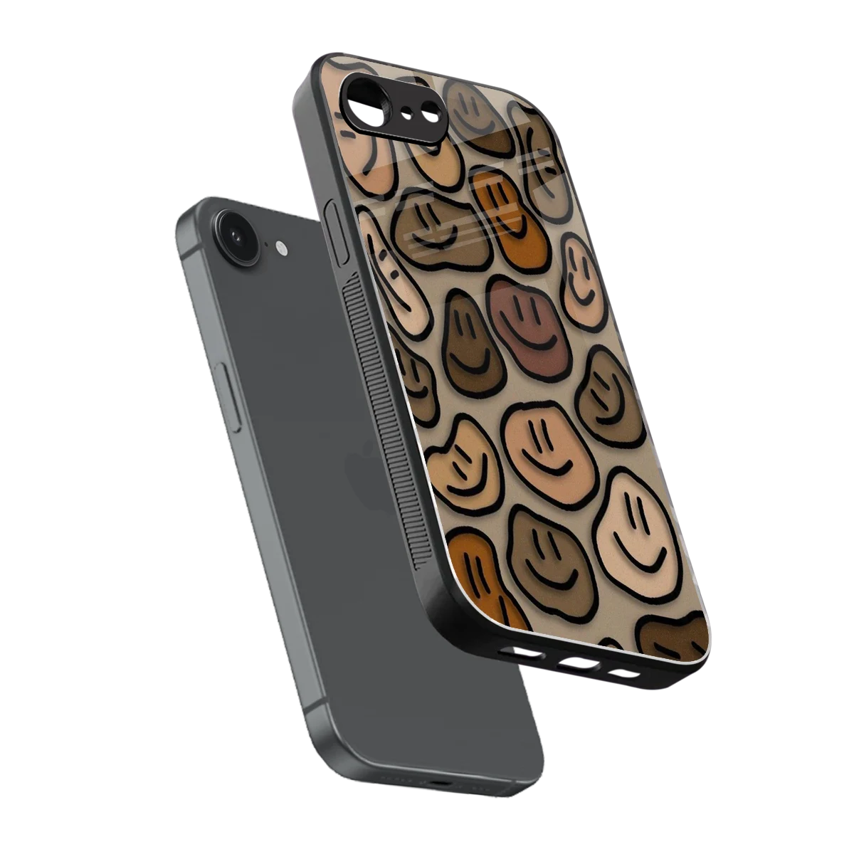 Toasty Brown Smileys sleek iphone 16e cover with tempered glass back and TPU edges