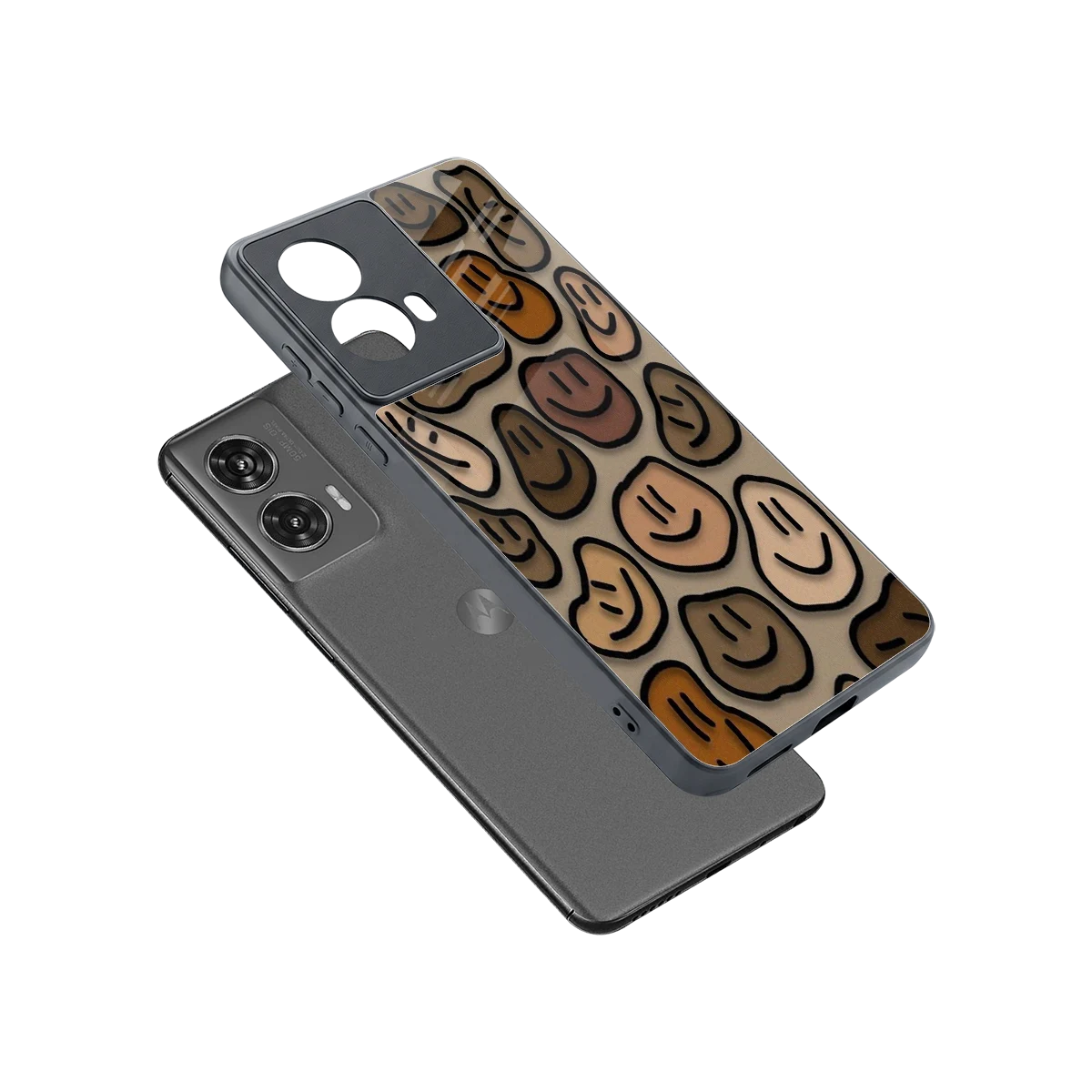 Toasty Brown Smileys sleek motorola edge 50 fusion cover with tempered glass back and TPU edges