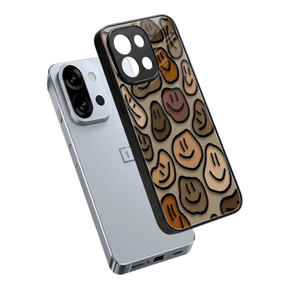 Toasty Brown Smileys sleek oneplus 13s cover with tempered glass back and TPU edges