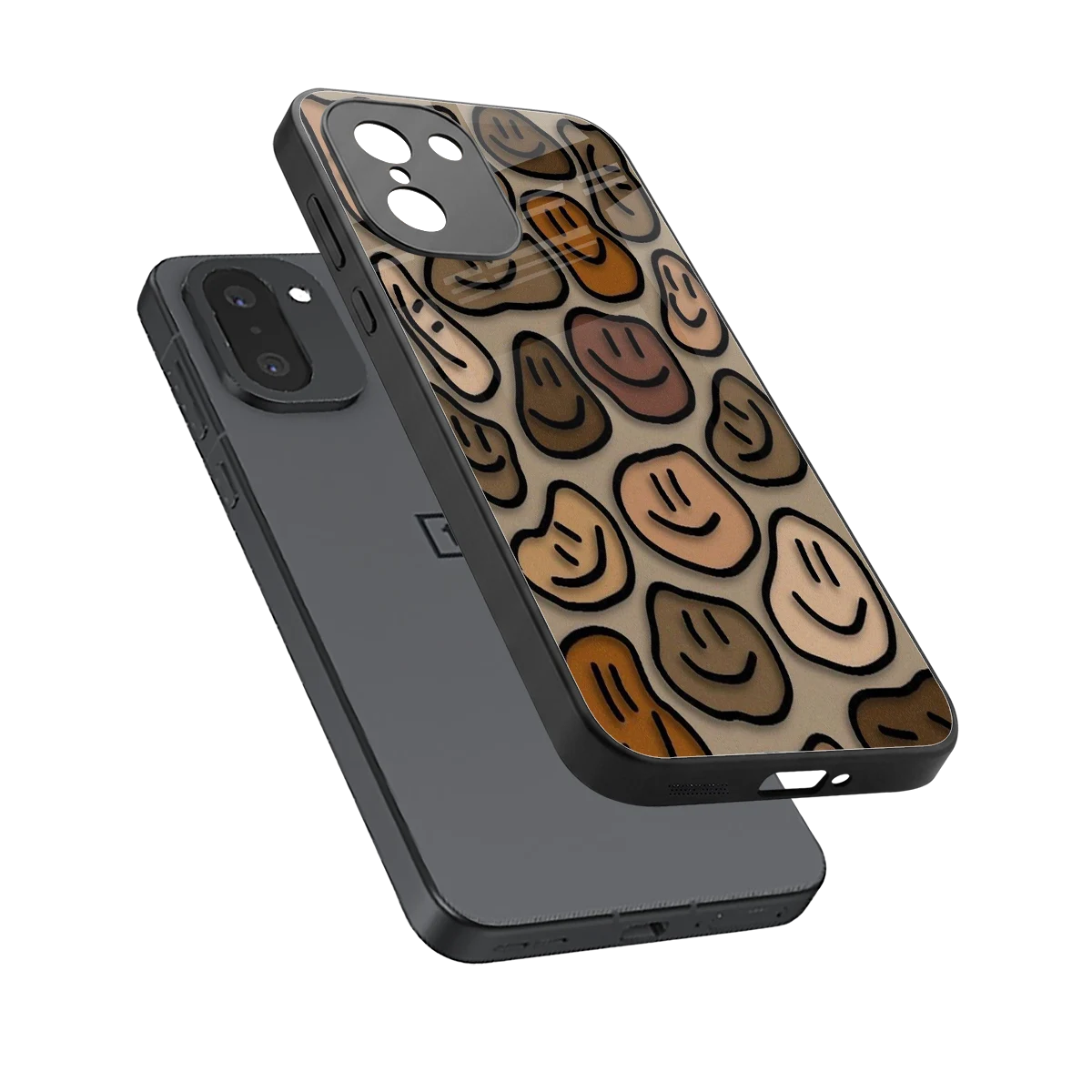 Toasty Brown Smileys sleek oneplus 15r cover with tempered glass back and TPU edges