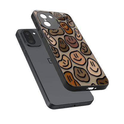 Toasty Brown Smileys sleek oneplus 15r cover with tempered glass back and TPU edges