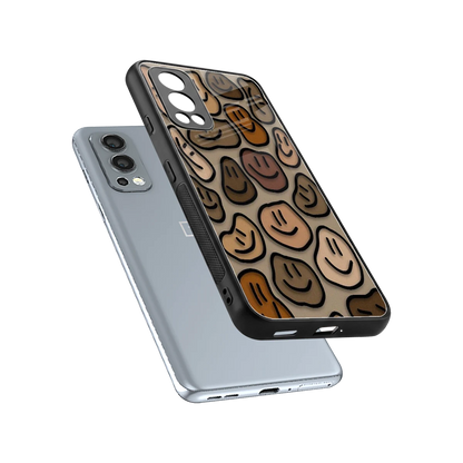 Toasty Brown Smileys sleek oneplus nord 2 cover with tempered glass back and TPU edges