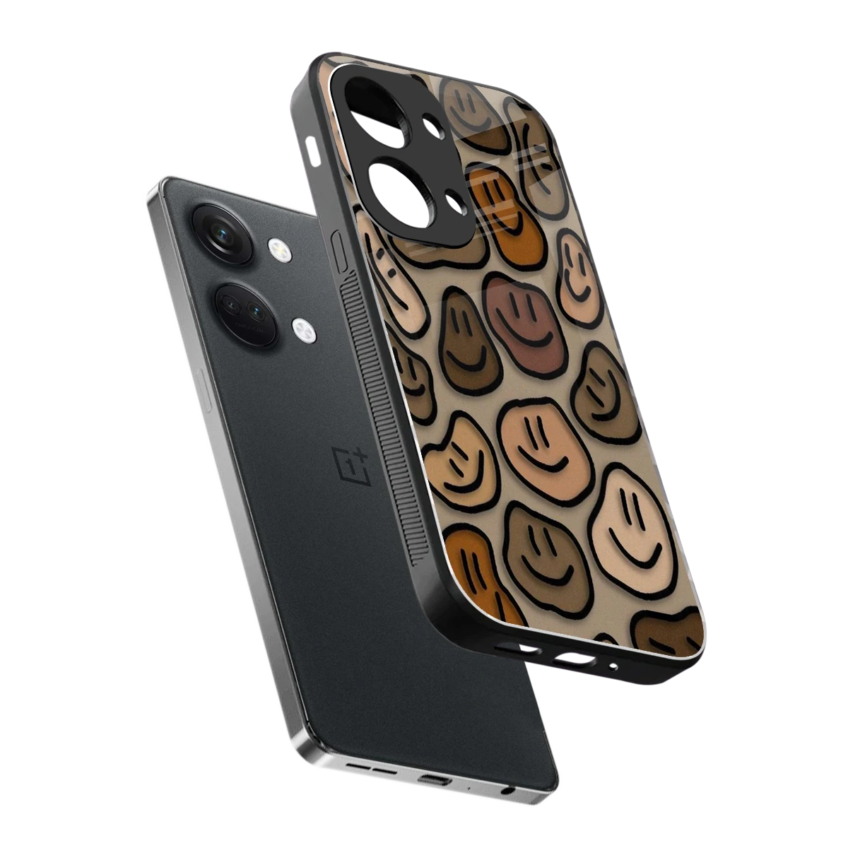 Toasty Brown Smileys sleek oneplus nord 3 cover with tempered glass back and TPU edges