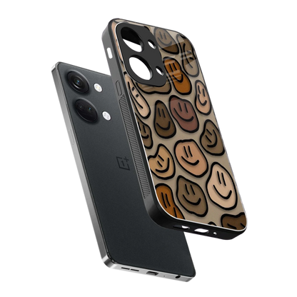 Toasty Brown Smileys sleek oneplus nord 3 cover with tempered glass back and TPU edges