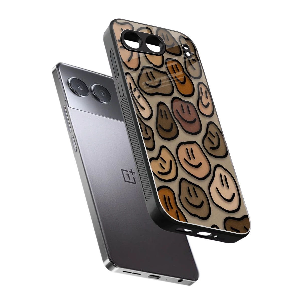 Toasty Brown Smileys sleek oneplus nord 4 cover with tempered glass back and TPU edges