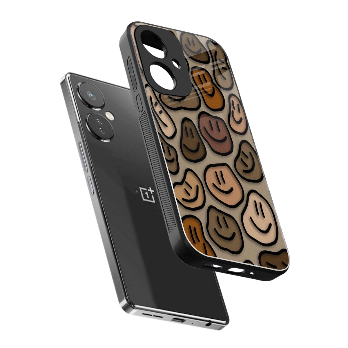 Toasty Brown Smileys sleek oneplus nord ce 3 cover with tempered glass back and TPU edges