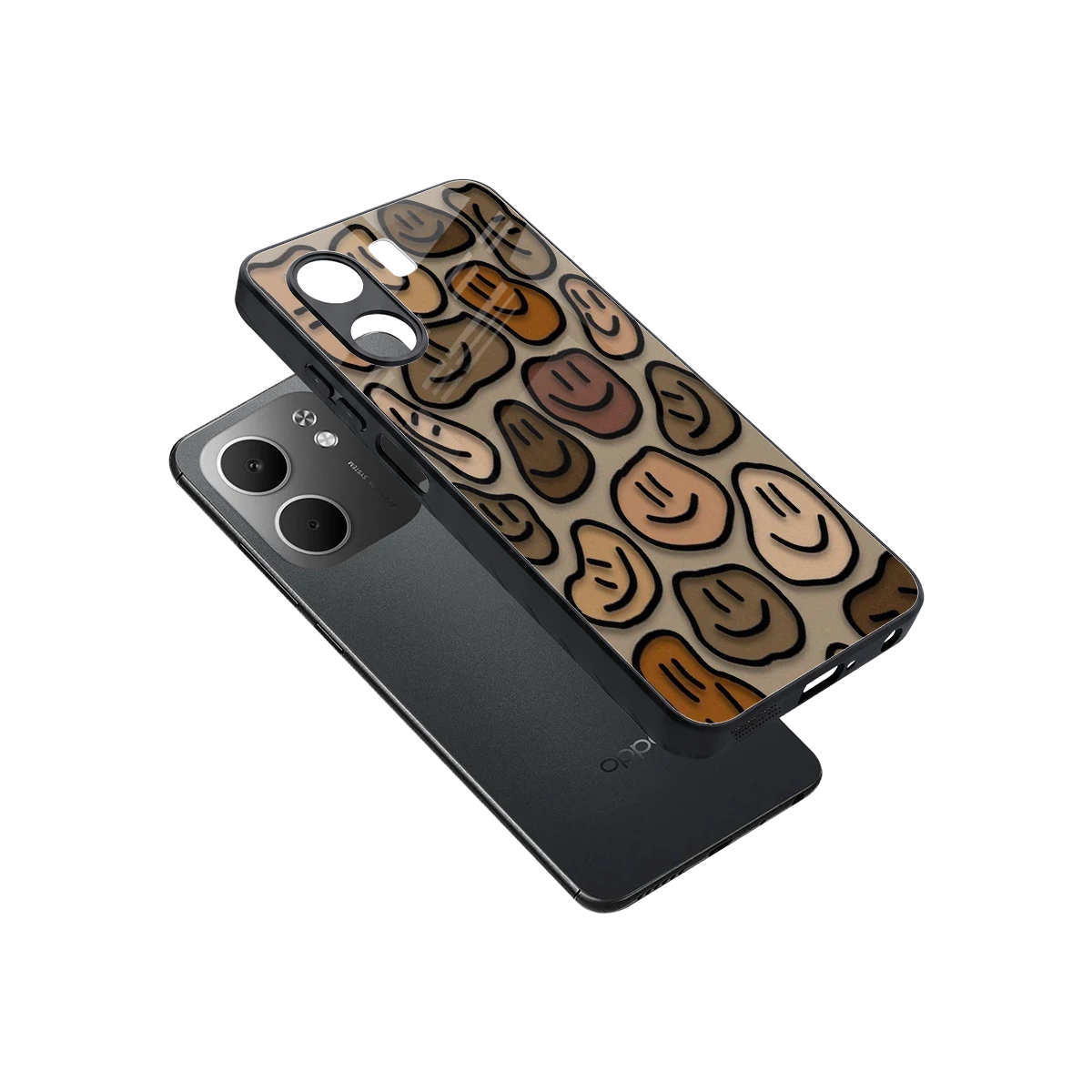 Toasty Brown Smileys sleek oppo a5x 5g cover with tempered glass back and TPU edges