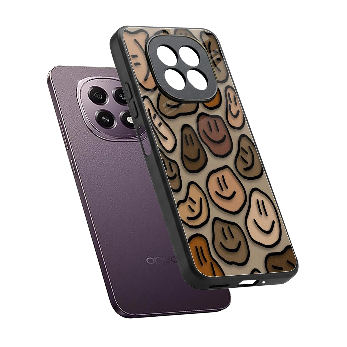 Toasty Brown Smileys sleek oppo f29 5g cover with tempered glass back and TPU edges