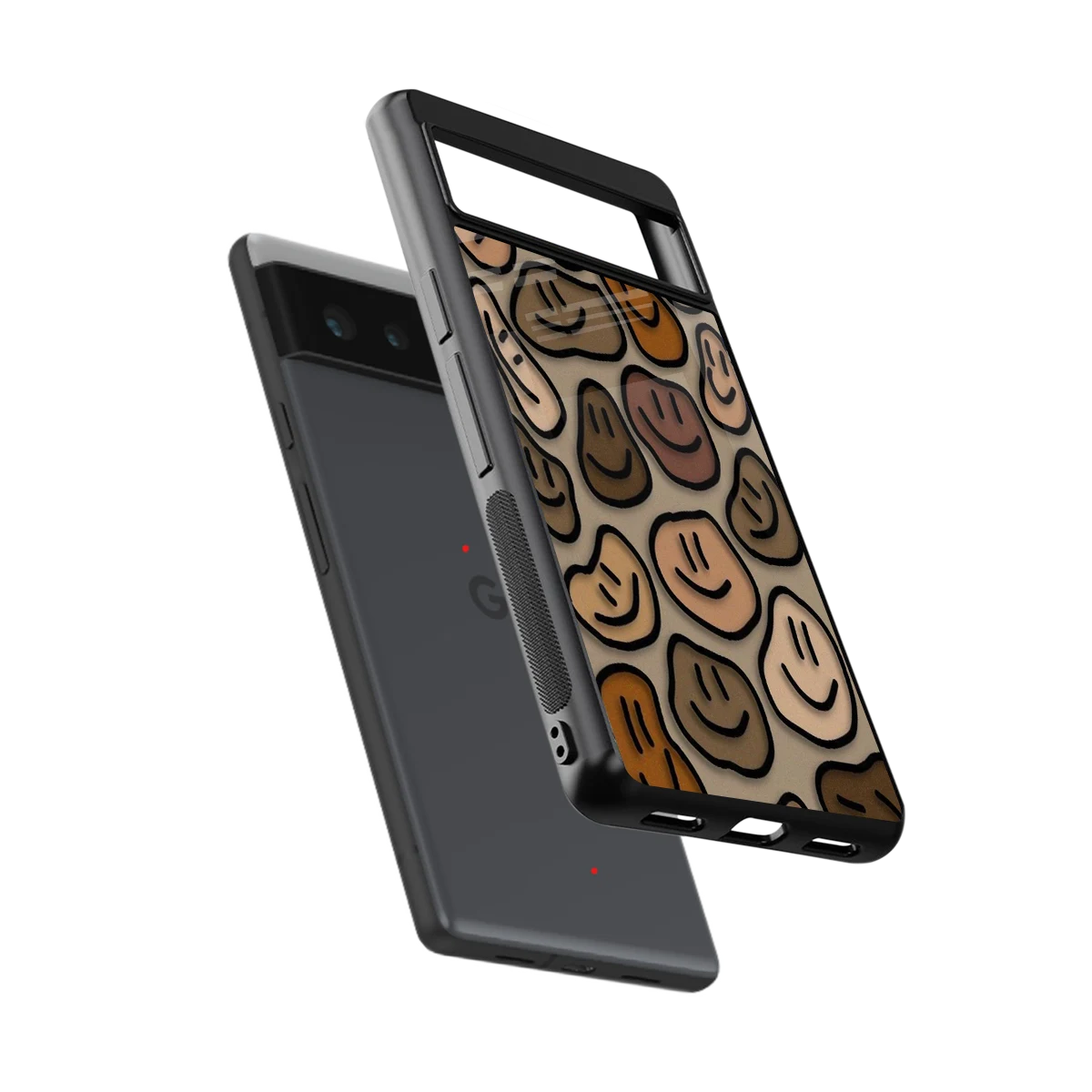 Toasty Brown Smileys sleek google pixel 6a cover with tempered glass back and TPU edges