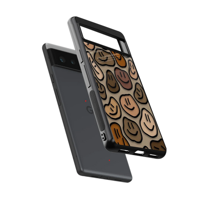 Toasty Brown Smileys sleek google pixel 6a cover with tempered glass back and TPU edges
