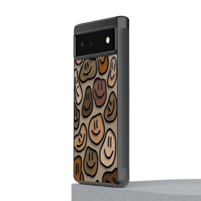 Toasty Brown Smileys stylish phone case for google pixel 6a | glossy glass and slim fit