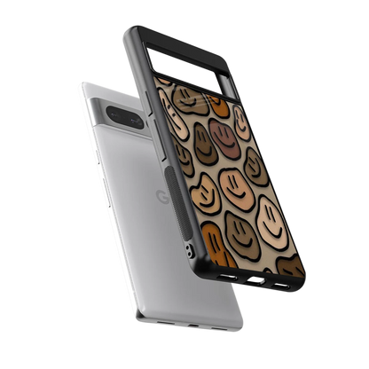 Toasty Brown Smileys sleek google pixel 7 pro cover with tempered glass back and TPU edges