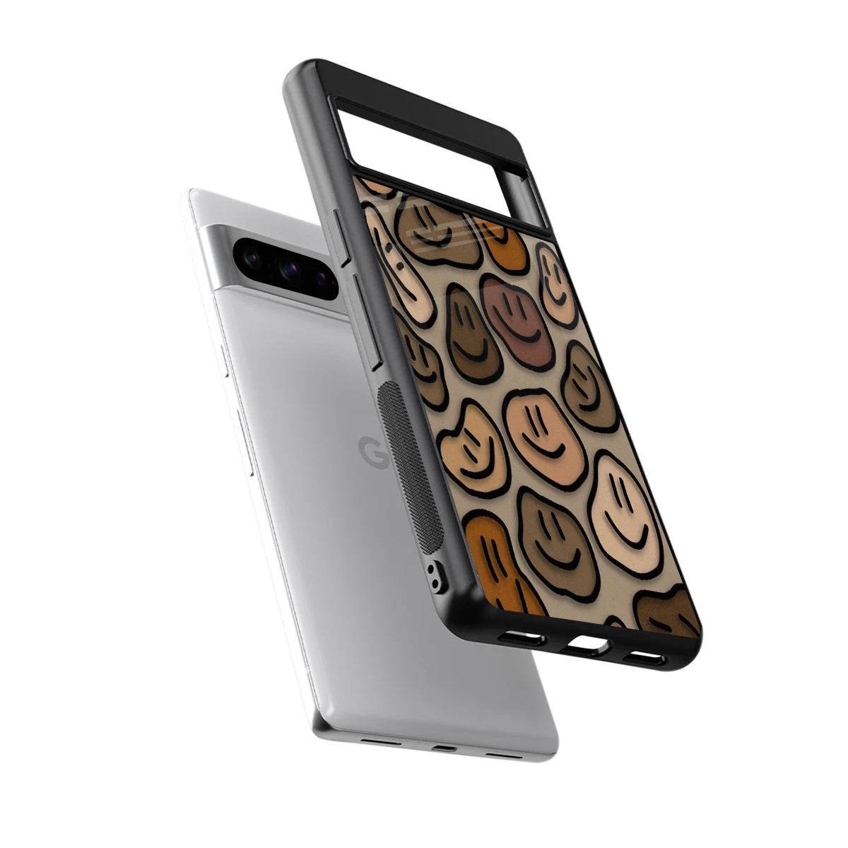 Toasty Brown Smileys sleek google pixel 8 pro cover with tempered glass back and TPU edges