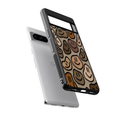 Toasty Brown Smileys sleek google pixel 8 pro cover with tempered glass back and TPU edges
