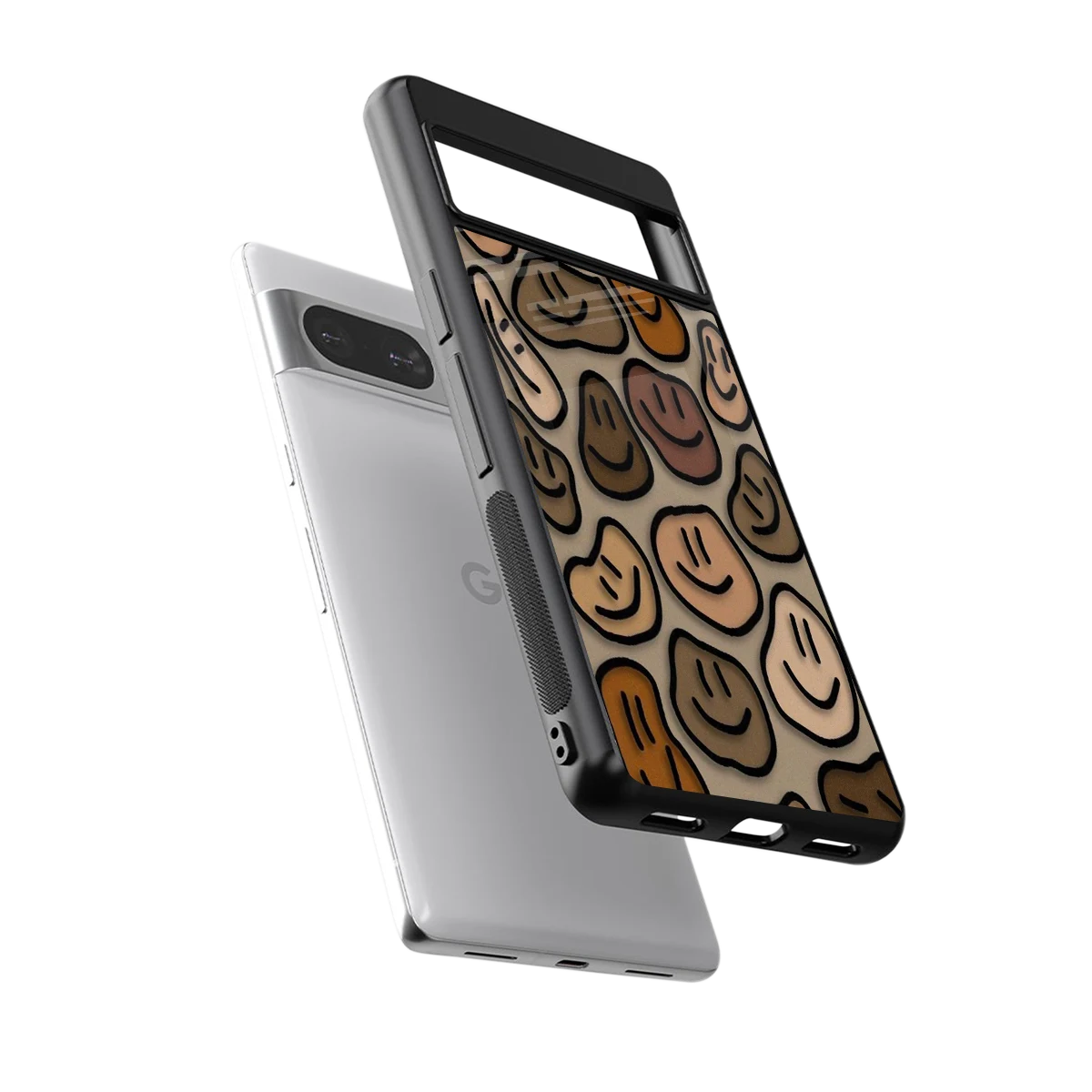 Toasty Brown Smileys sleek google pixel 8 cover with tempered glass back and TPU edges
