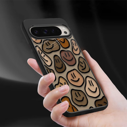 Toasty Brown Smileys sleek google pixel 9 pro cover with tempered glass back and TPU edges