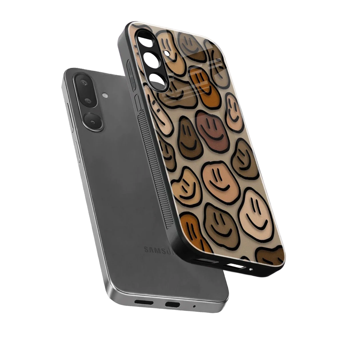 Toasty Brown Smileys sleek samsung galaxy m56 5g cover with tempered glass back and TPU edges