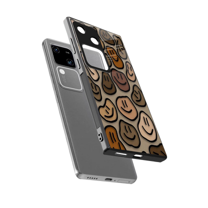 Toasty Brown Smileys sleek vivo v30 cover with tempered glass back and TPU edges