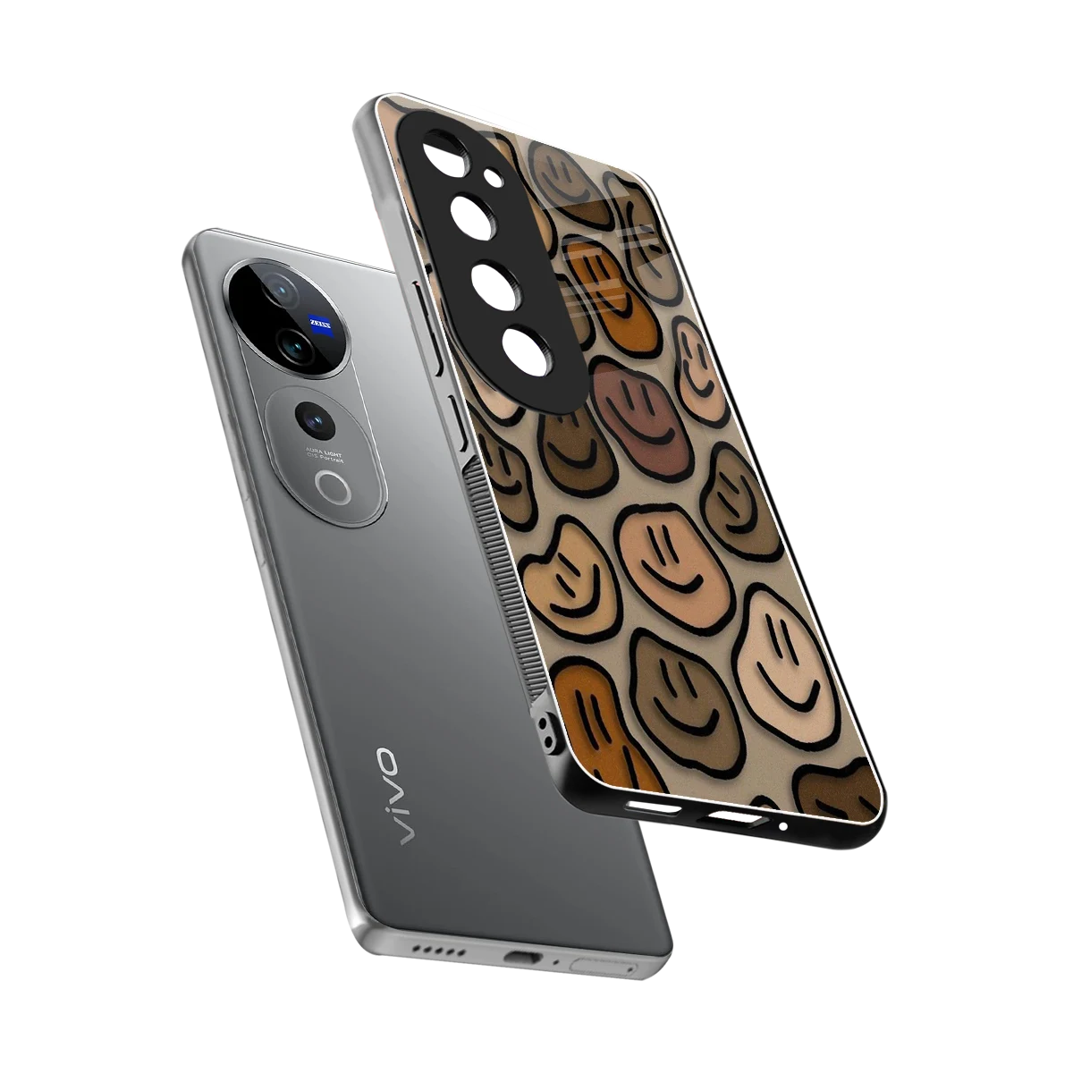 Toasty Brown Smileys sleek vivo v40 pro cover with tempered glass back and TPU edges