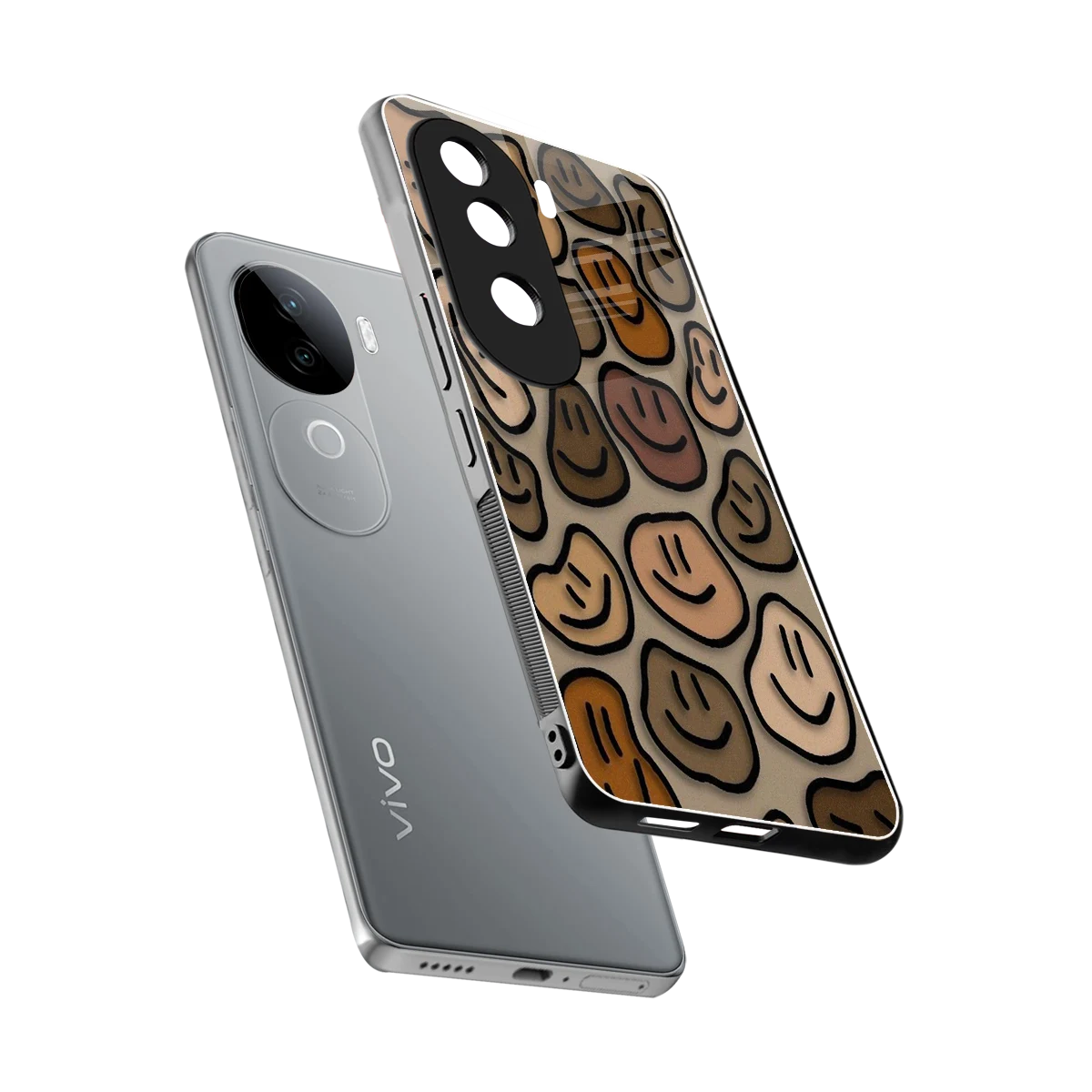 Toasty Brown Smileys sleek vivo v40e cover with tempered glass back and TPU edges