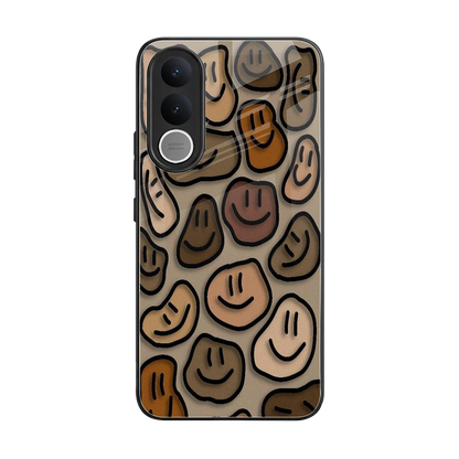 Toasty Brown Smileys back phone cover | glass case for vivo v70 fe