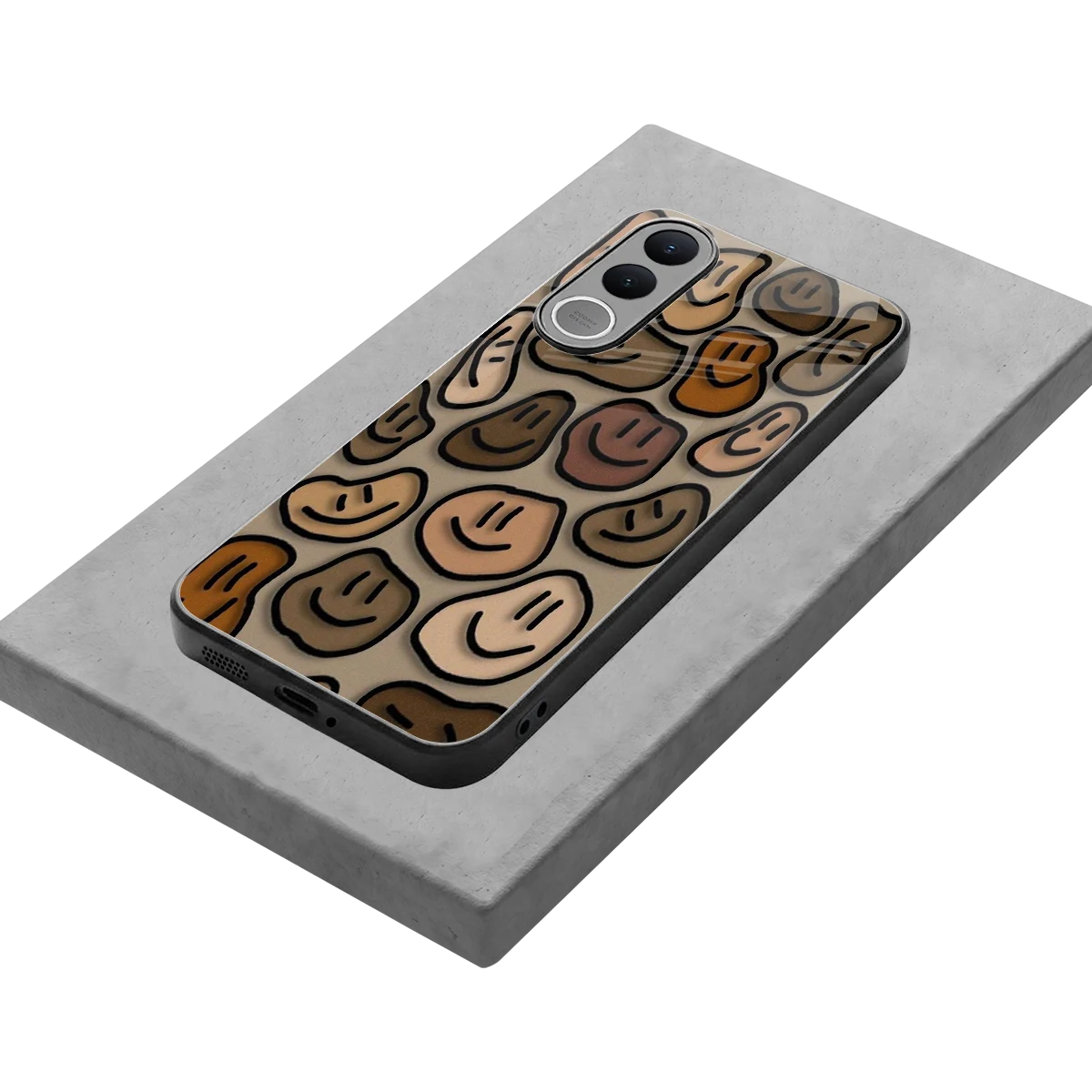 Toasty Brown Smileys stylish phone case for vivo v70 fe | glossy glass and slim fit