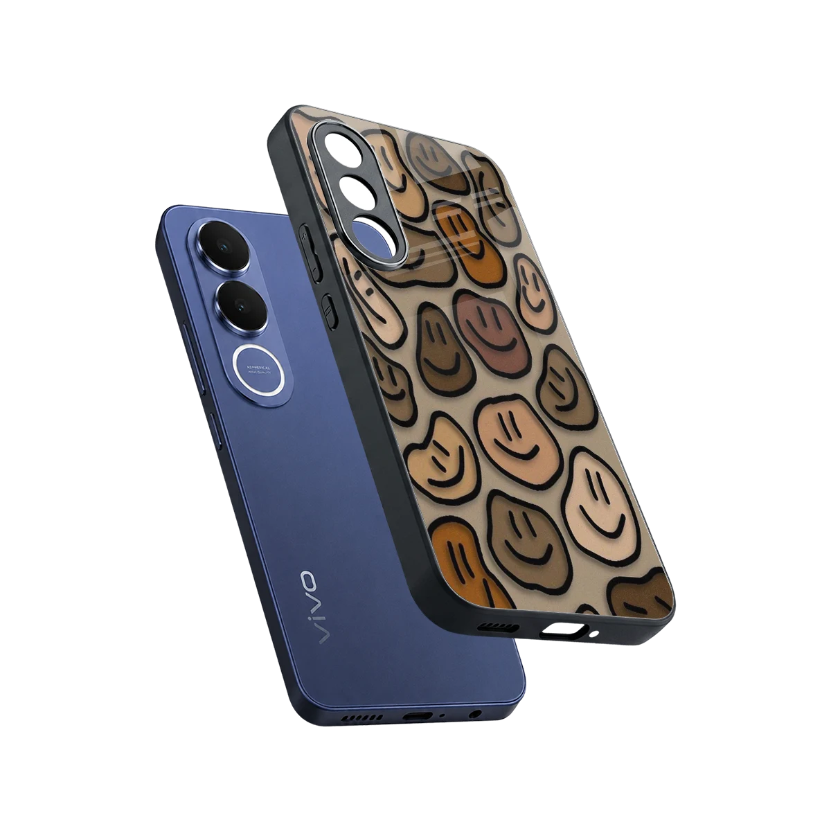 Toasty Brown Smileys sleek vivo v70 fe cover with tempered glass back and TPU edges