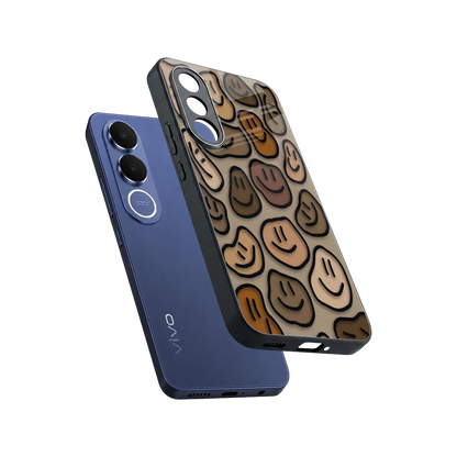 Toasty Brown Smileys sleek vivo v70 fe cover with tempered glass back and TPU edges