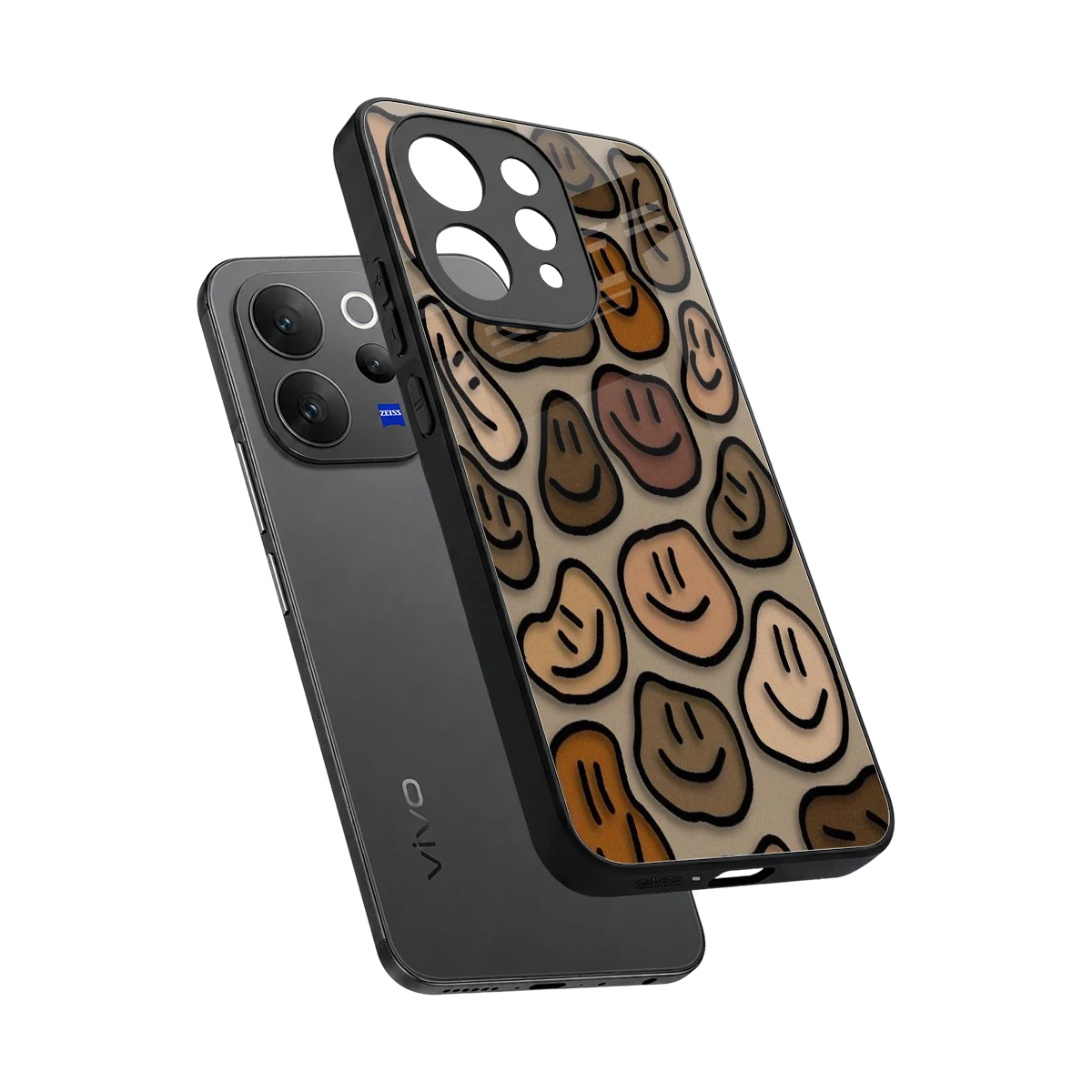 Toasty Brown Smileys sleek vivo v70 elite cover with tempered glass back and TPU edges