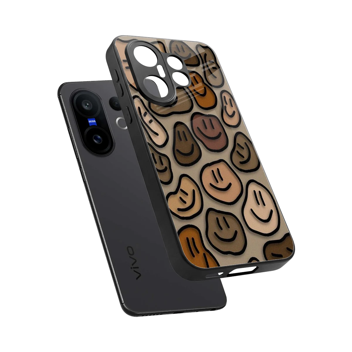 Toasty Brown Smileys sleek vivo x200 fe cover with tempered glass back and TPU edges