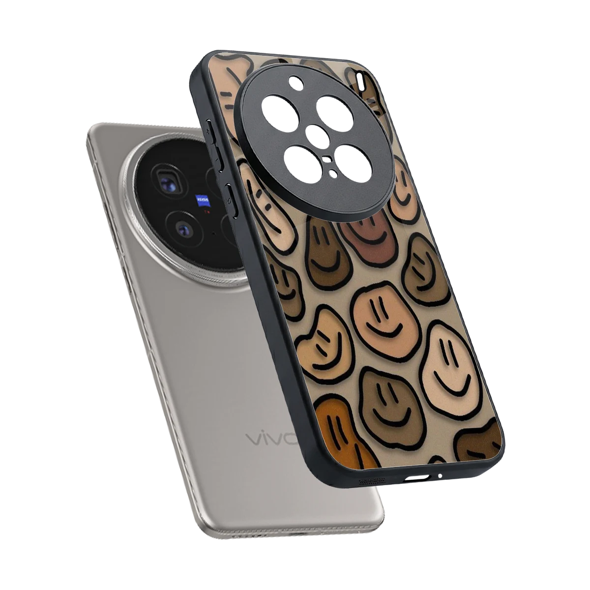 Toasty Brown Smileys sleek vivo x200 pro cover with tempered glass back and TPU edges
