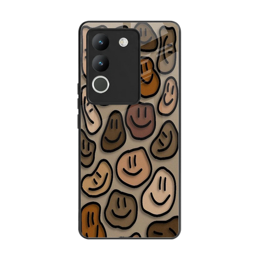 Toasty Brown Smileys back phone cover | glass case for vivo y200 5g