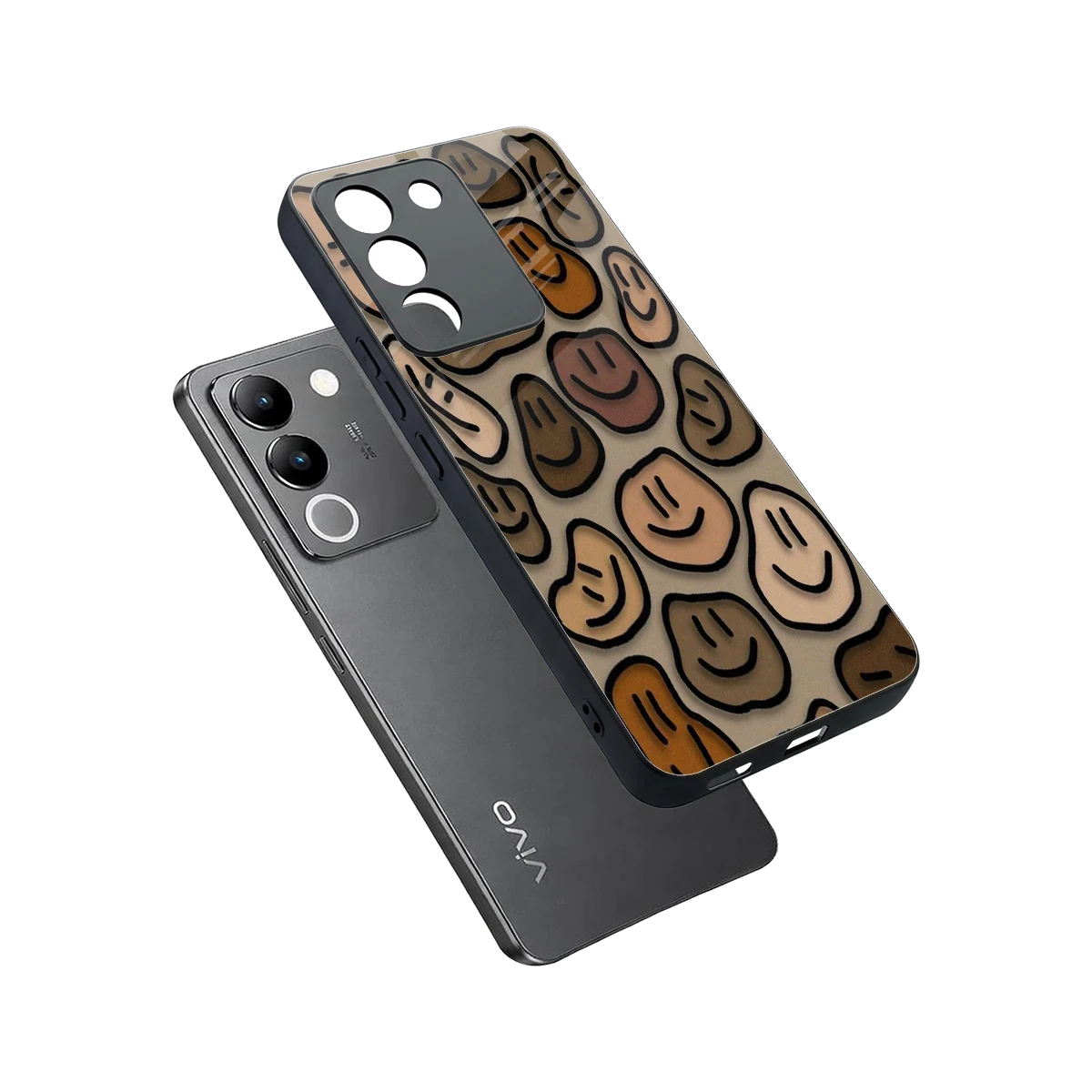Toasty Brown Smileys sleek vivo y200 5g cover with tempered glass back and TPU edges