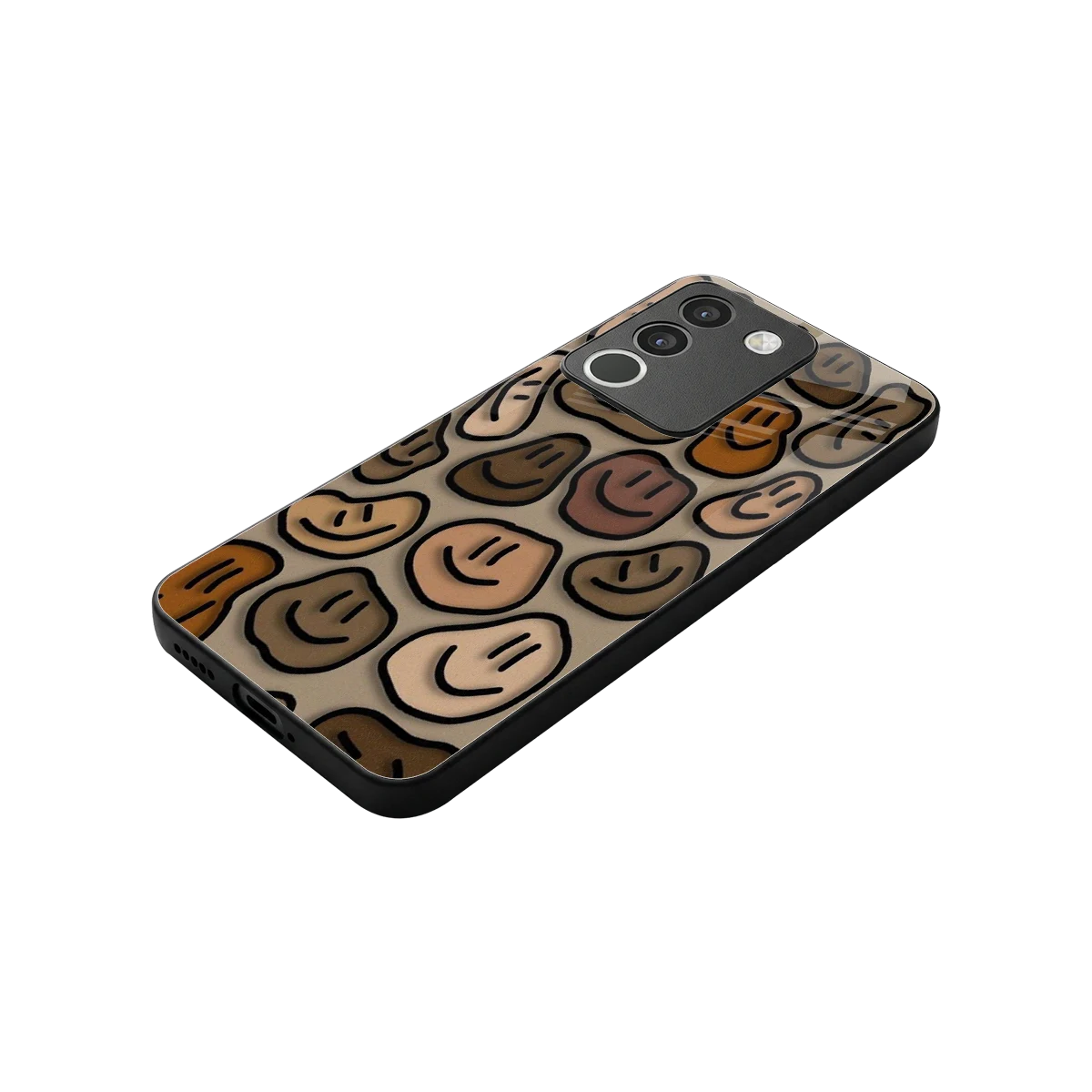 Toasty Brown Smileys stylish phone case for vivo y200 5g | glossy glass and slim fit
