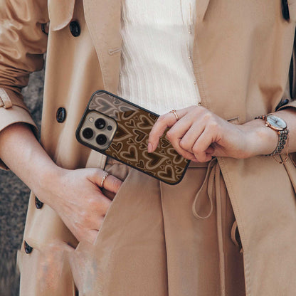 Toasty Brown Hearts Phone Case for Iphone 16 | Glass Case