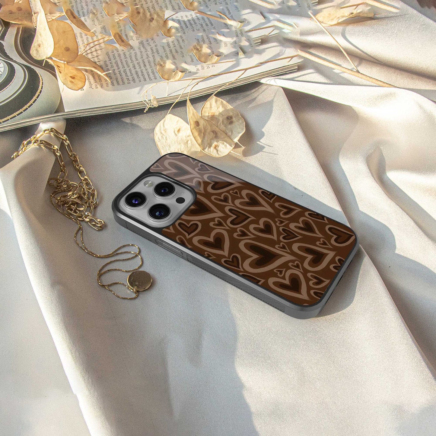 Toasty Brown Hearts Phone Case for Iphone 16 | Glass Case