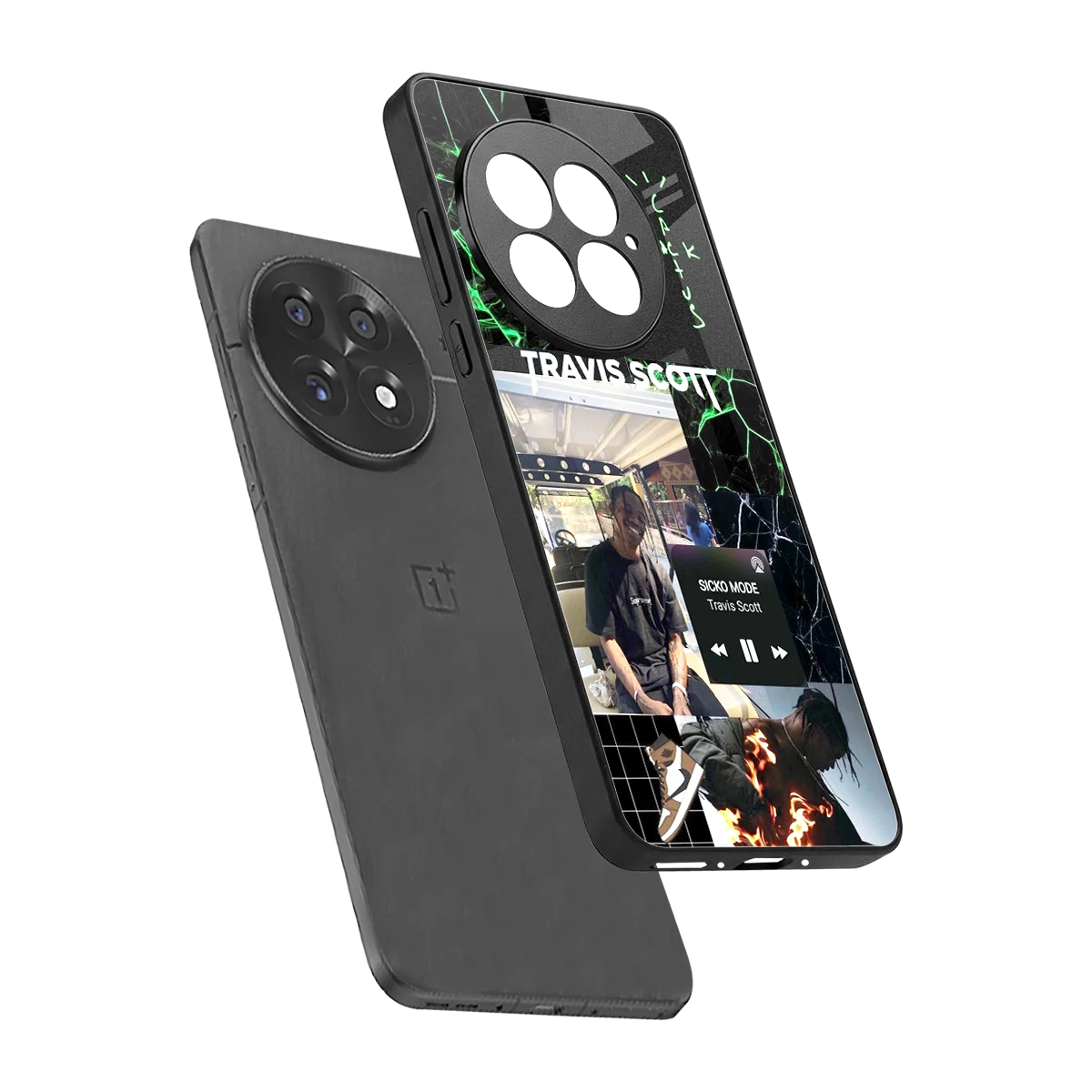 Travis Scott sleek oneplus 13 cover with tempered glass back and TPU edges