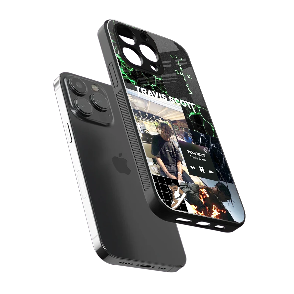 Travis Scott sleek iphone 14 pro max cover with tempered glass back and TPU edges