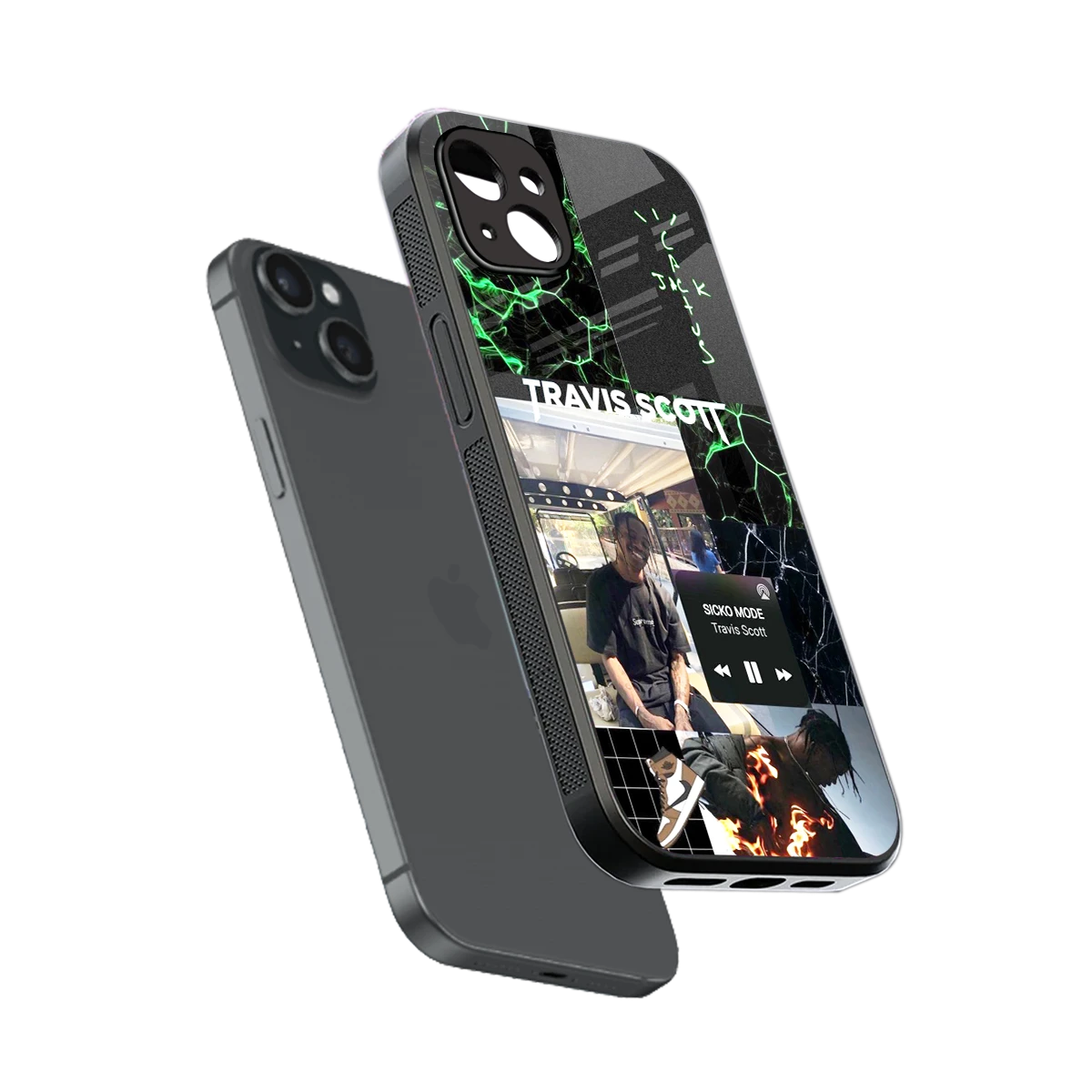 Travis Scott sleek iphone 14 plus cover with tempered glass back and TPU edges
