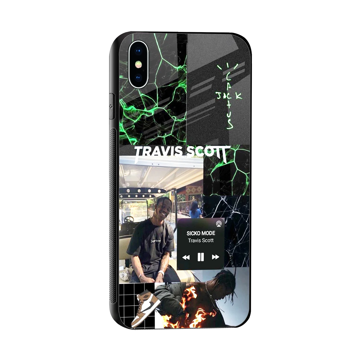 Travis Scott sleek iphone xs max cover with tempered glass back and TPU edges