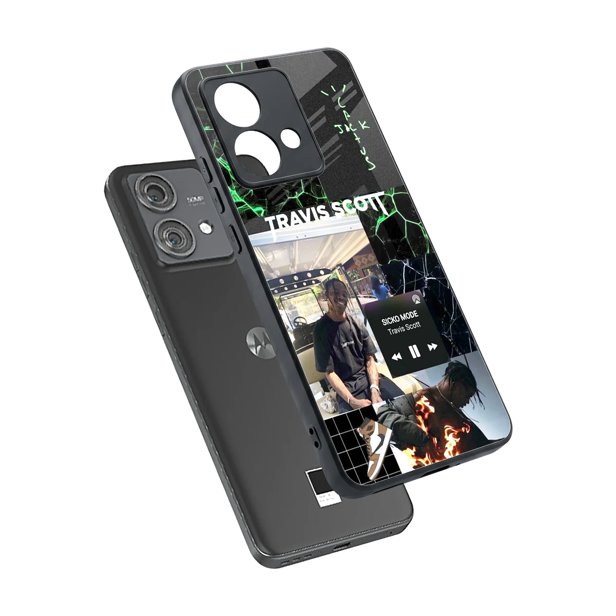 Travis Scott sleek motorola edge 40 neo 5g cover with tempered glass back and TPU edges