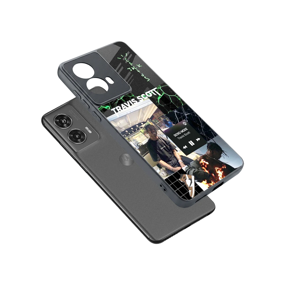 Travis Scott sleek motorola edge 50 fusion cover with tempered glass back and TPU edges