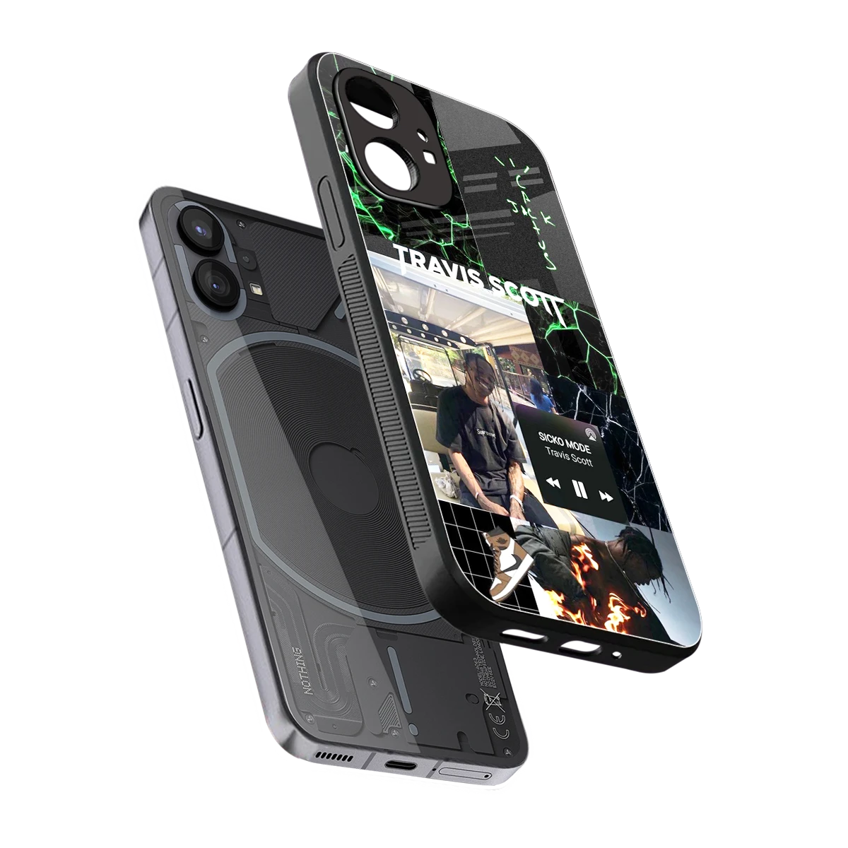 Travis Scott sleek nothing phone 1 cover with tempered glass back and TPU edges