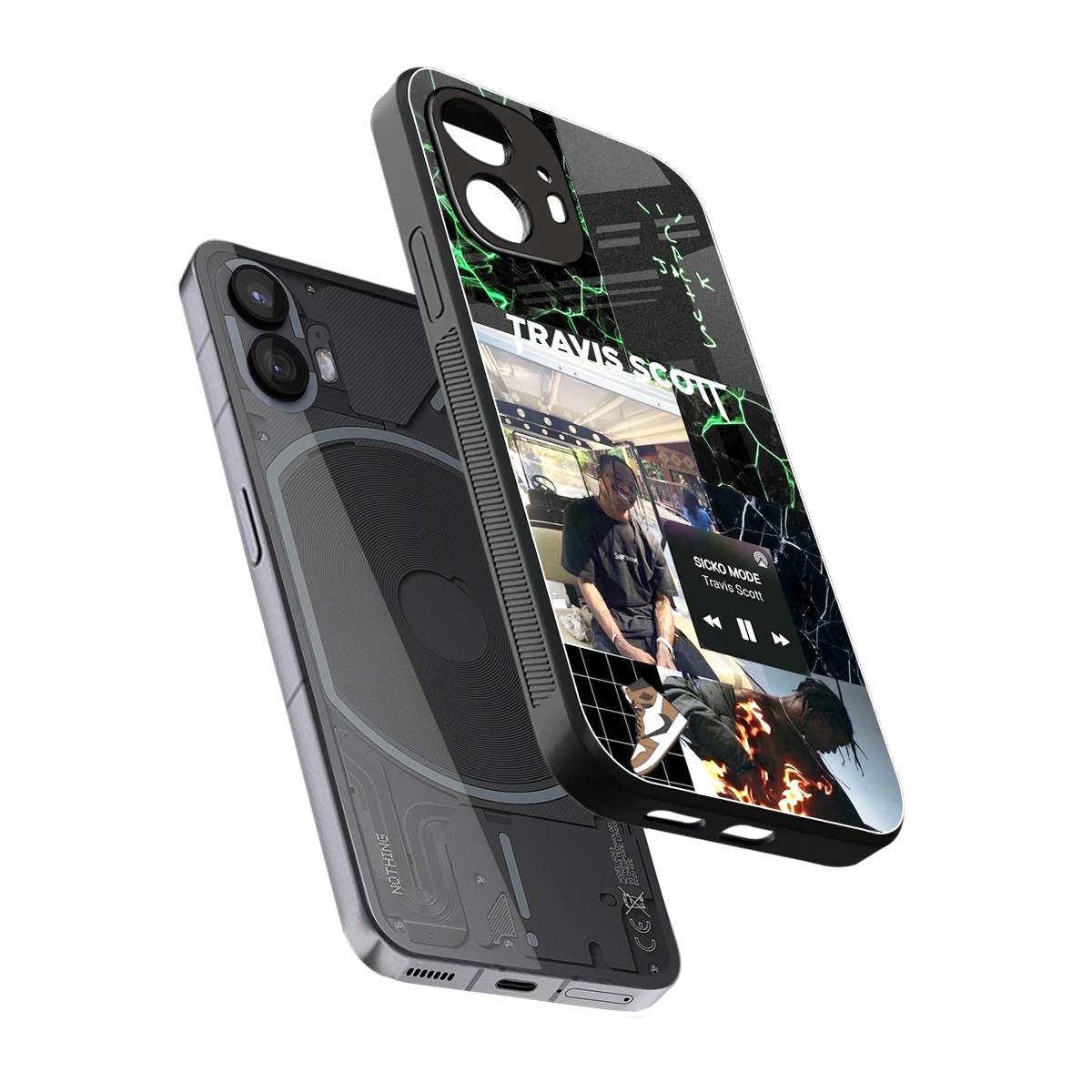 Travis Scott sleek nothing phone 2 cover with tempered glass back and TPU edges