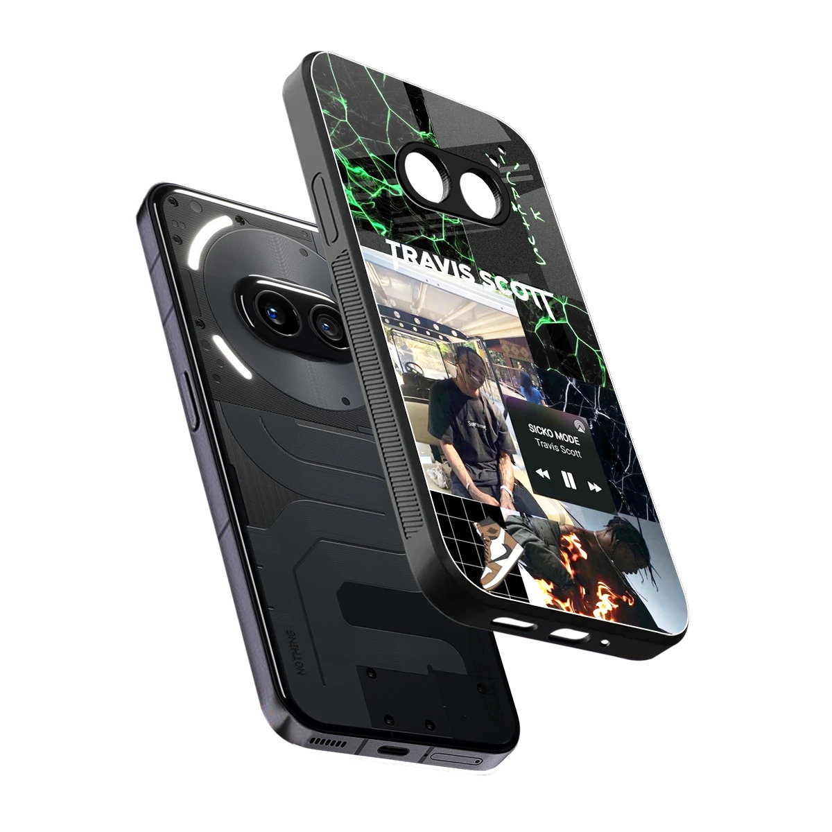 Travis Scott sleek nothing phone 2a cover with tempered glass back and TPU edges